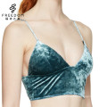 Peacock blue xxx sexy simple new design image of ladies velvet fabric long lined wireless bralette crop top bra